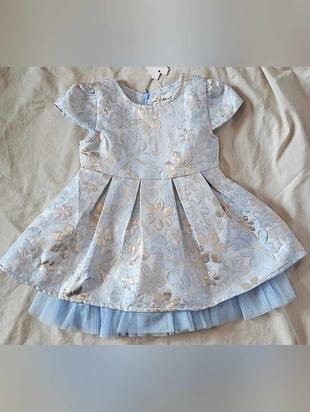 Doe A Dear Light Blue Jacquard Floral Party Dress Toddler Girls 2T